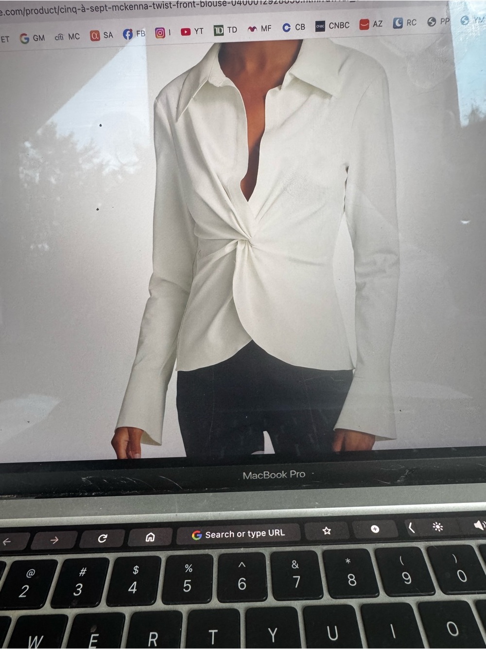 cinq a sept White Twist-Front Collared Blouse